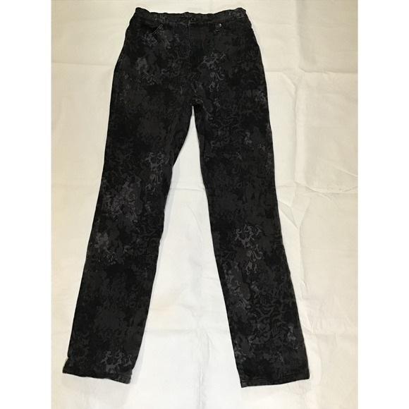 Gloria Vanderbilt Denim - Gloria Vanderbilt Amanda Jeans Womens 6 Charcoal Gray Damask Floral High Rise